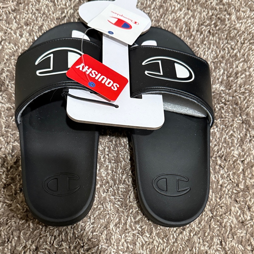 Champion Black Logo Slide Sandals for Kids